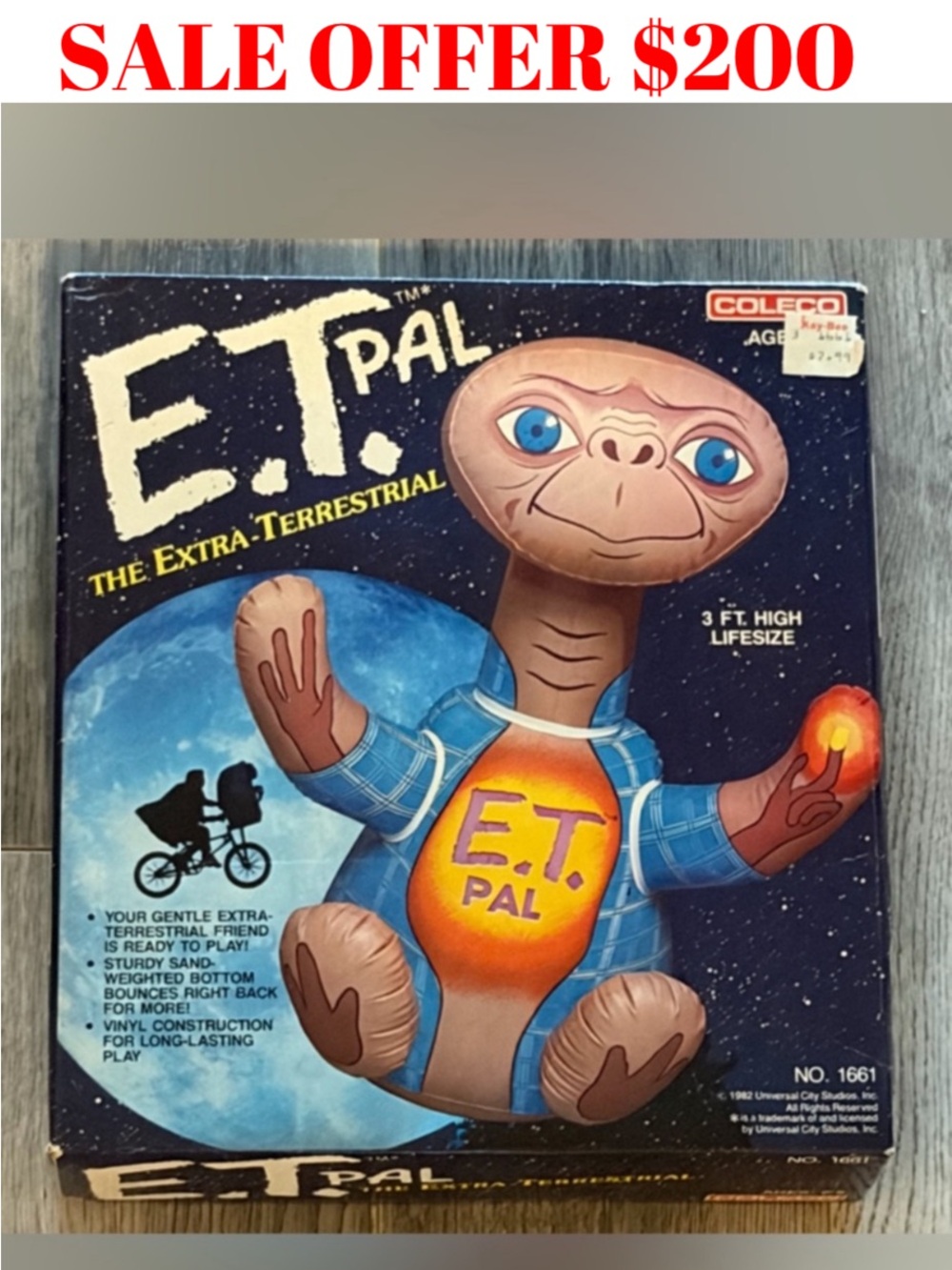 RARE 1982 ET The Extra-Terrestrial Movie Inflatable 3 foot Toy Figure